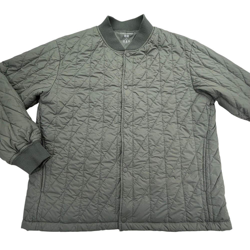 UNIQLO Bomber Jacket Mens XL Green Quilted Warm Padded Lightweight Snap Front